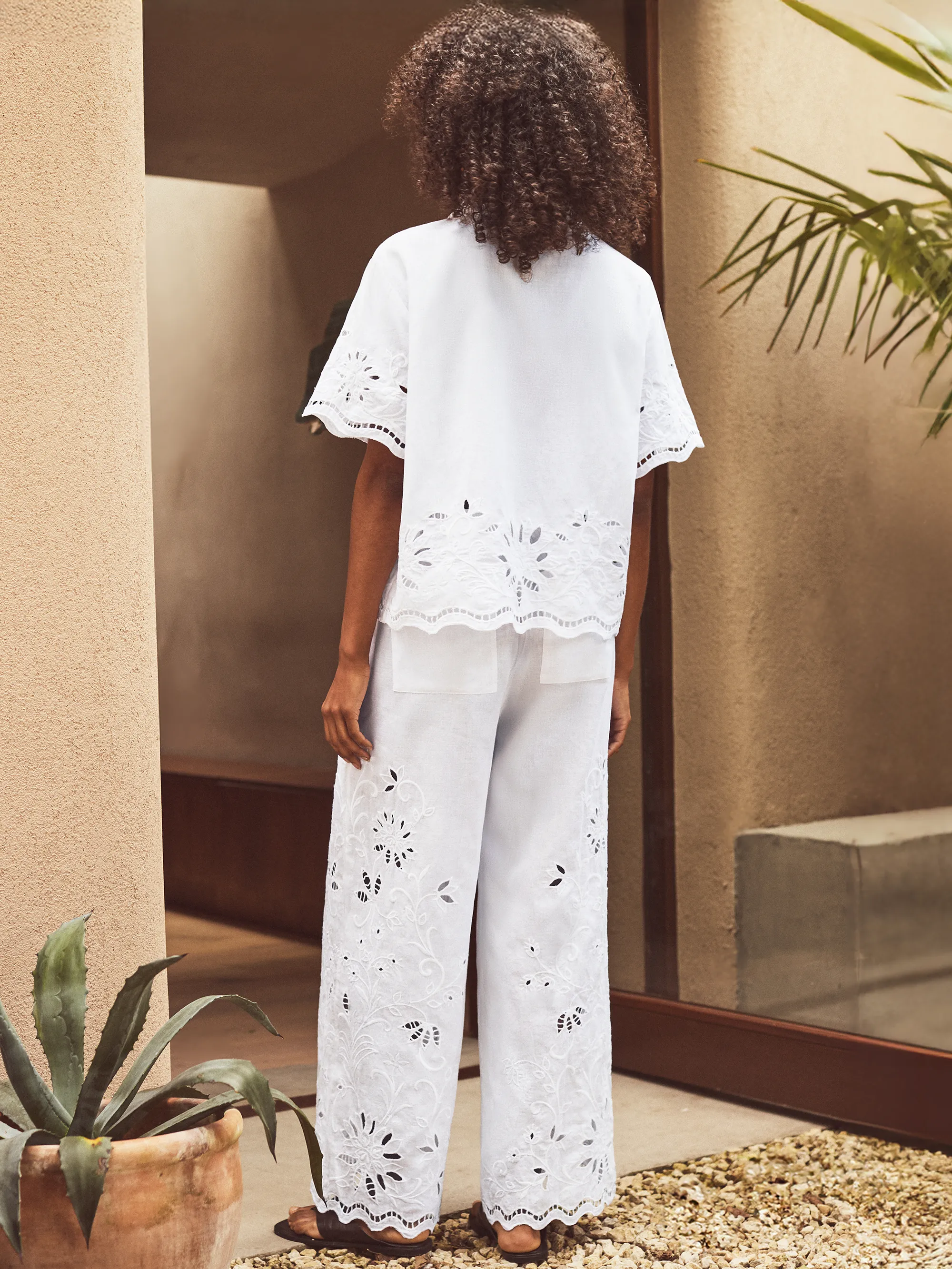 White Cutwork Broderie Trousers - Image 5