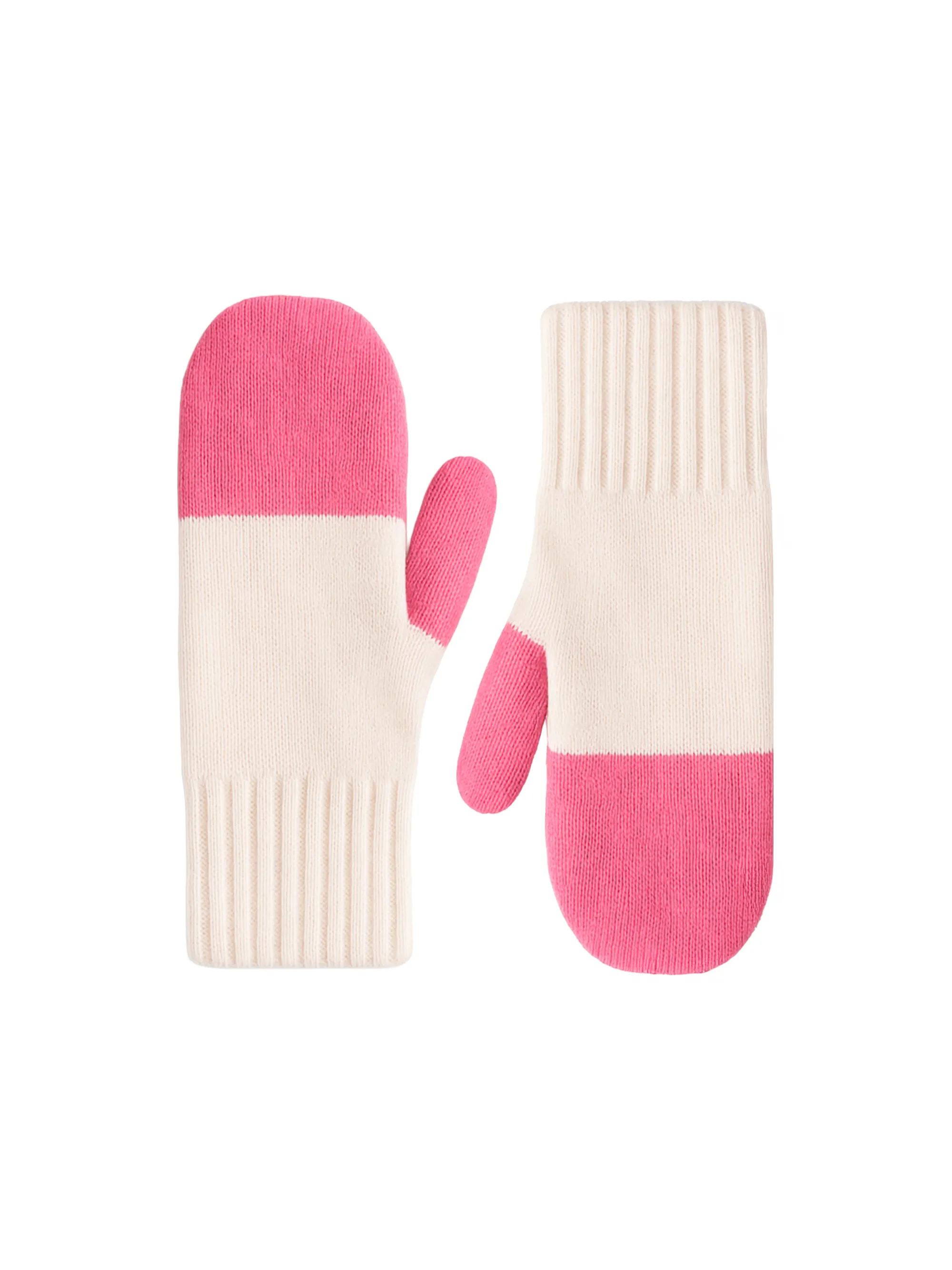 Pink Colour Block Mittens With Cashmere - Image 4