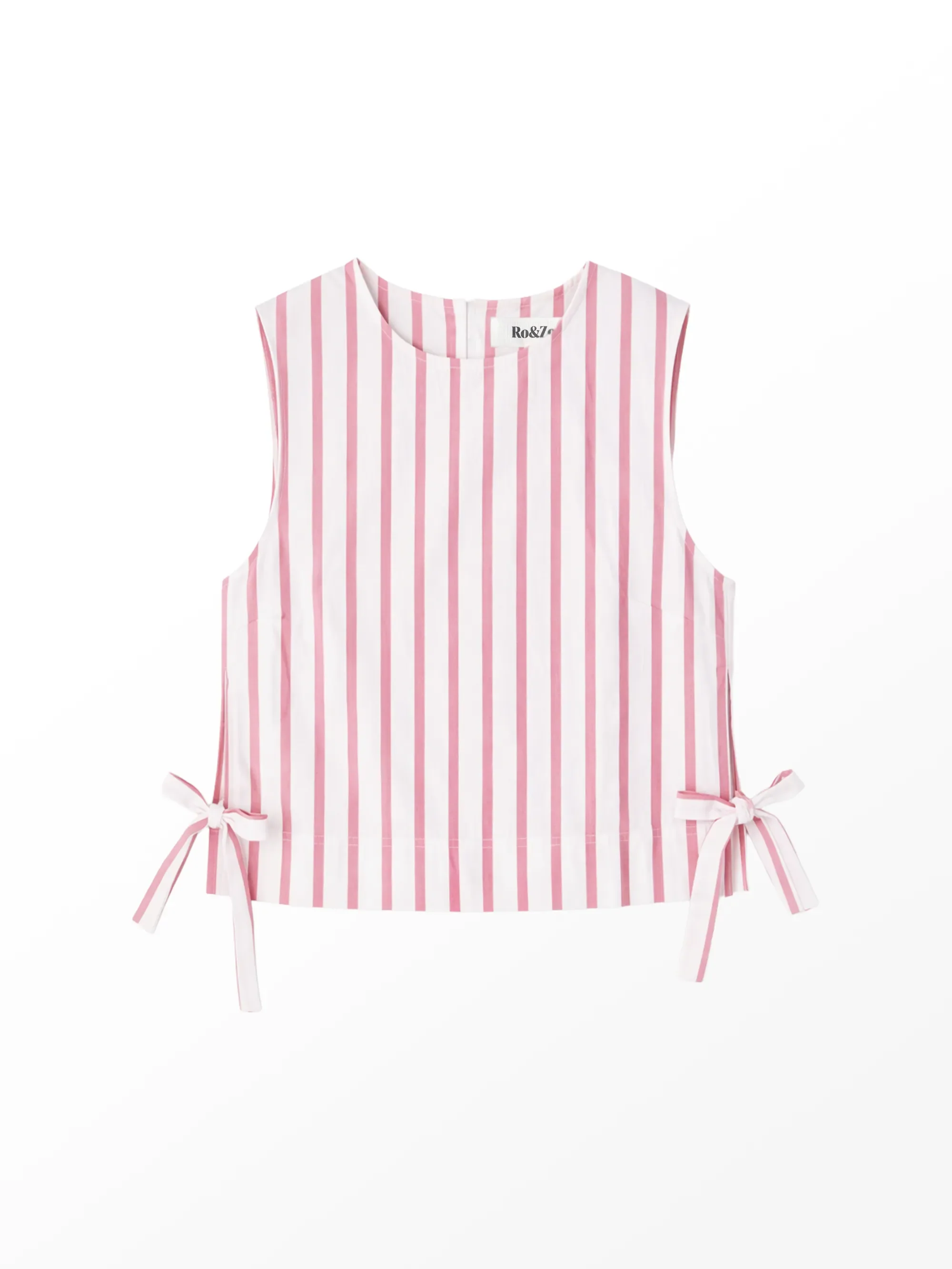 Pink Stripe Cotton Blend Tie Side Shell Top - Image 6