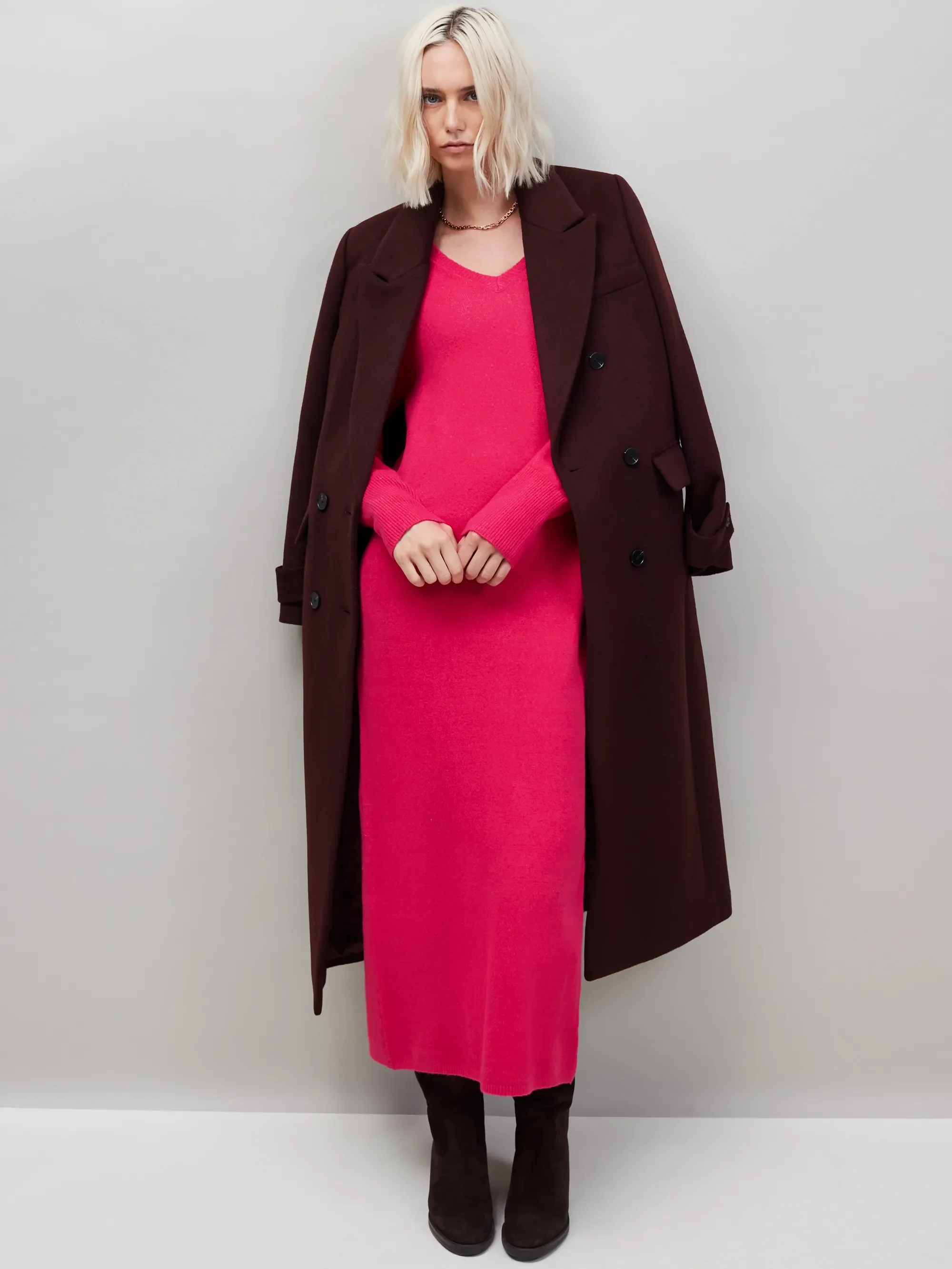 Pink V-Neck Knit Dress - Image 3