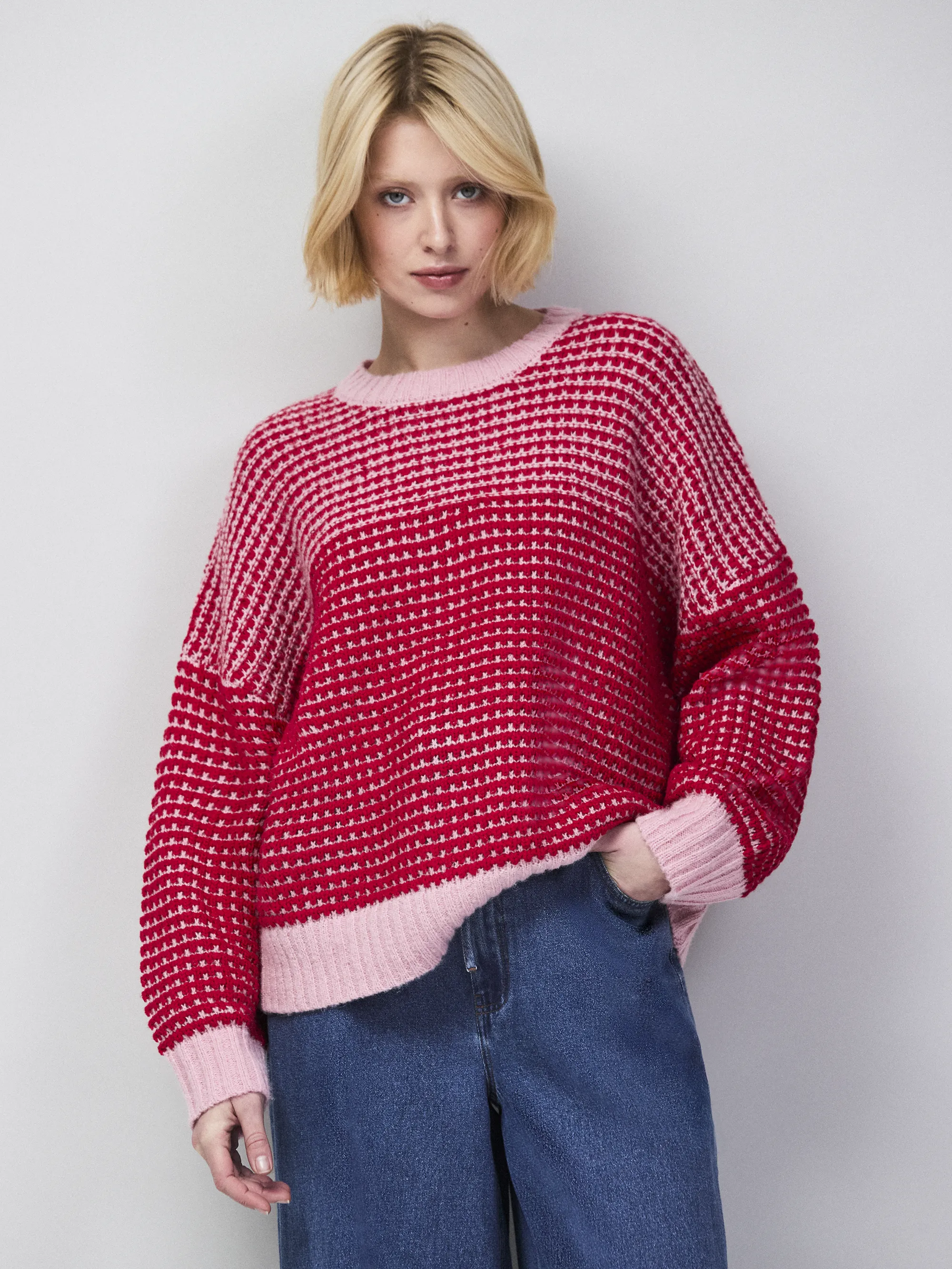 Red Contrast Stitch Knit Jumper With Alpaca - Image 5