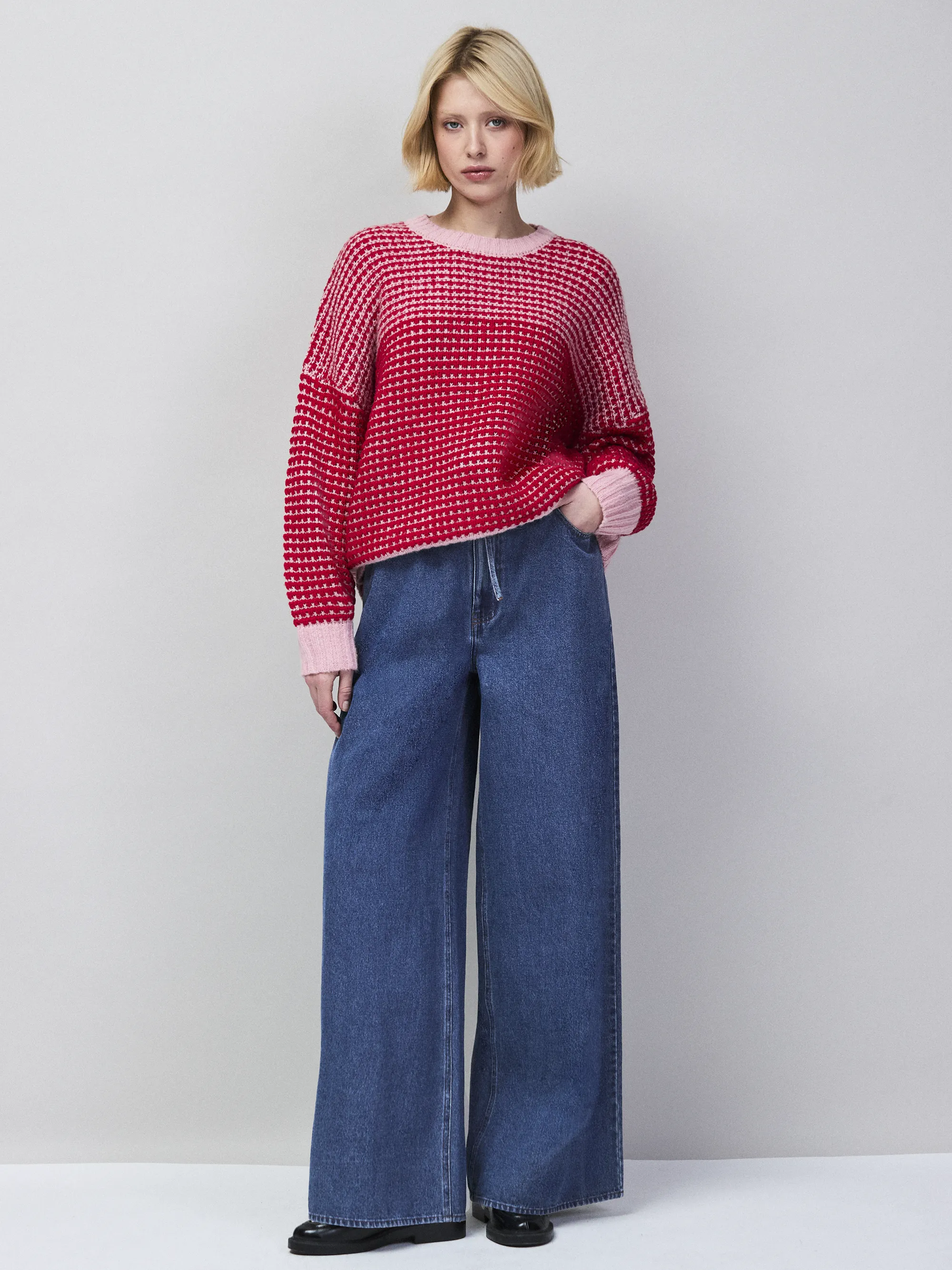 Red Contrast Stitch Knit Jumper With Alpaca - Image 6