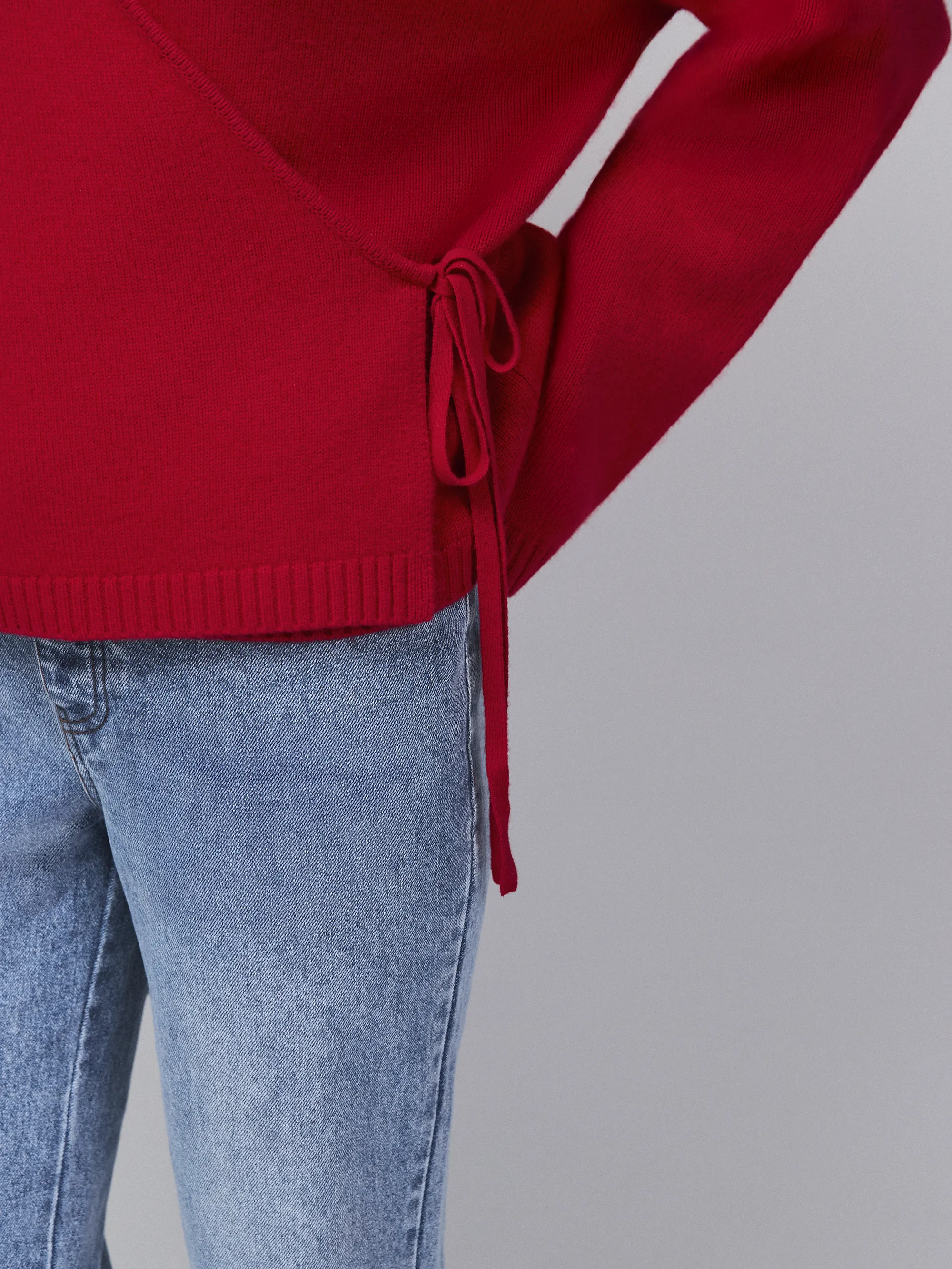 Red Wrap Cardigan With Cashmere - Image 5