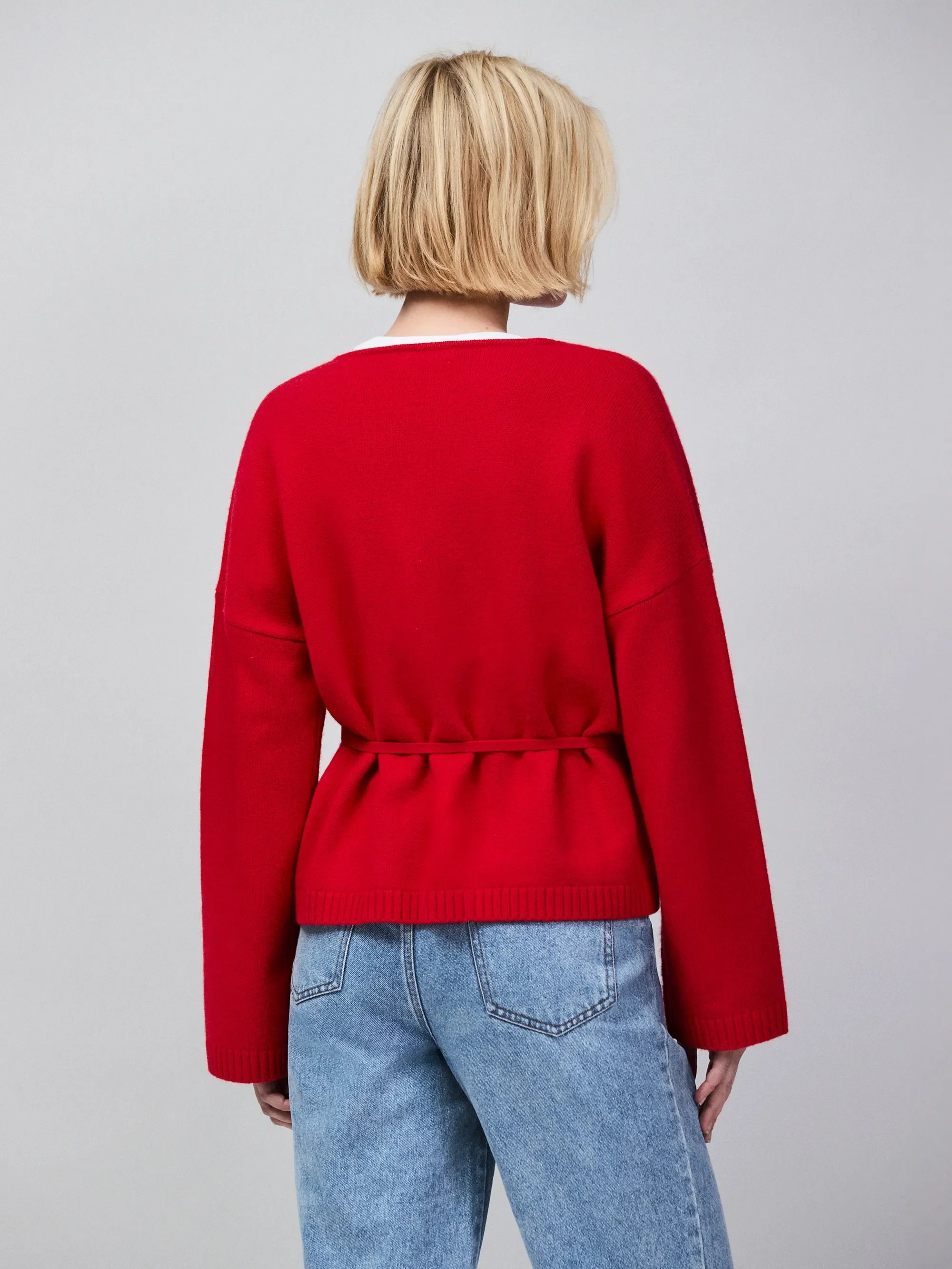 Red Wrap Cardigan With Cashmere - Image 6