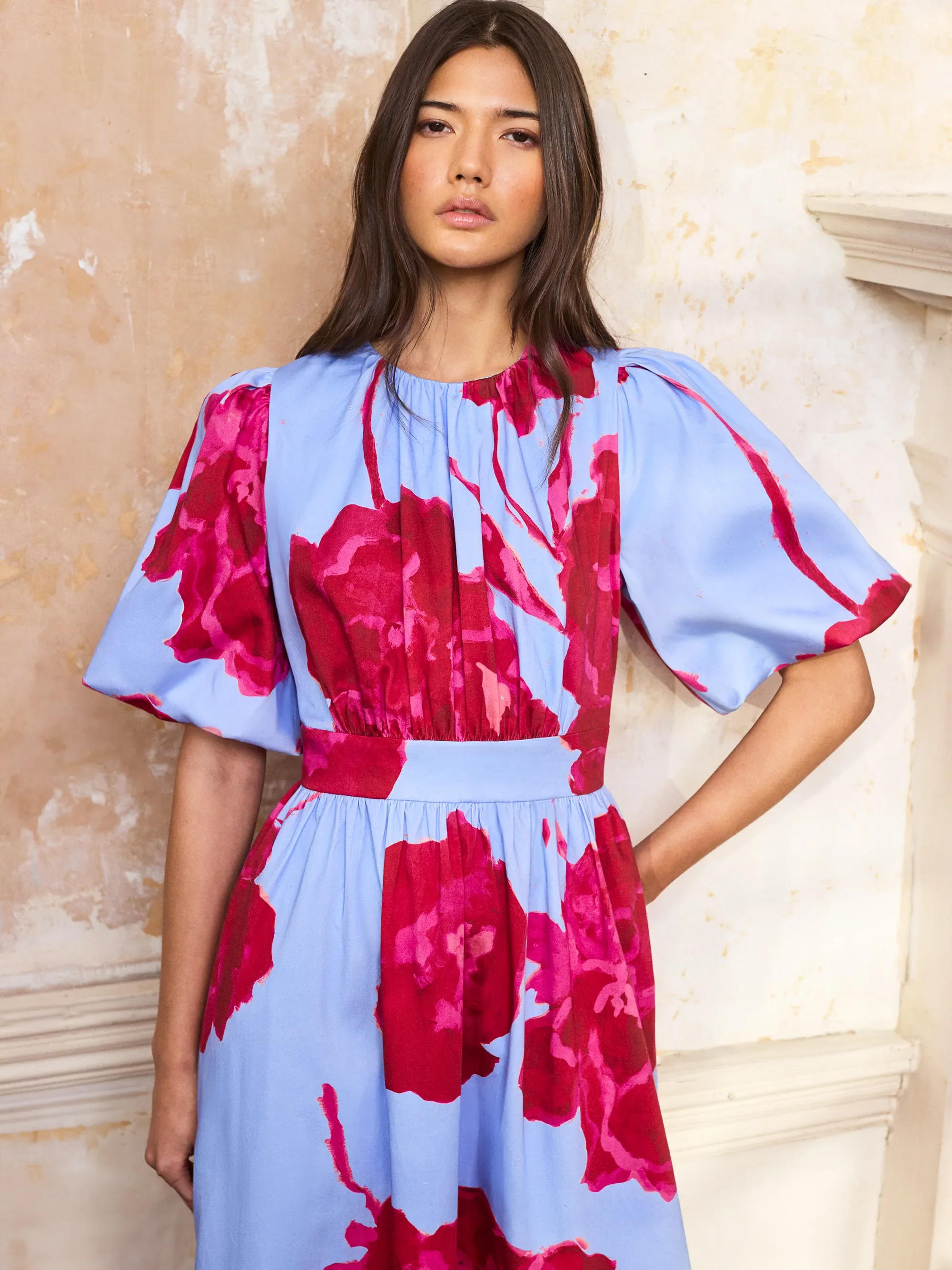 Seraphina Pink And Blue Floral Puff Sleeve Dress - Image 3
