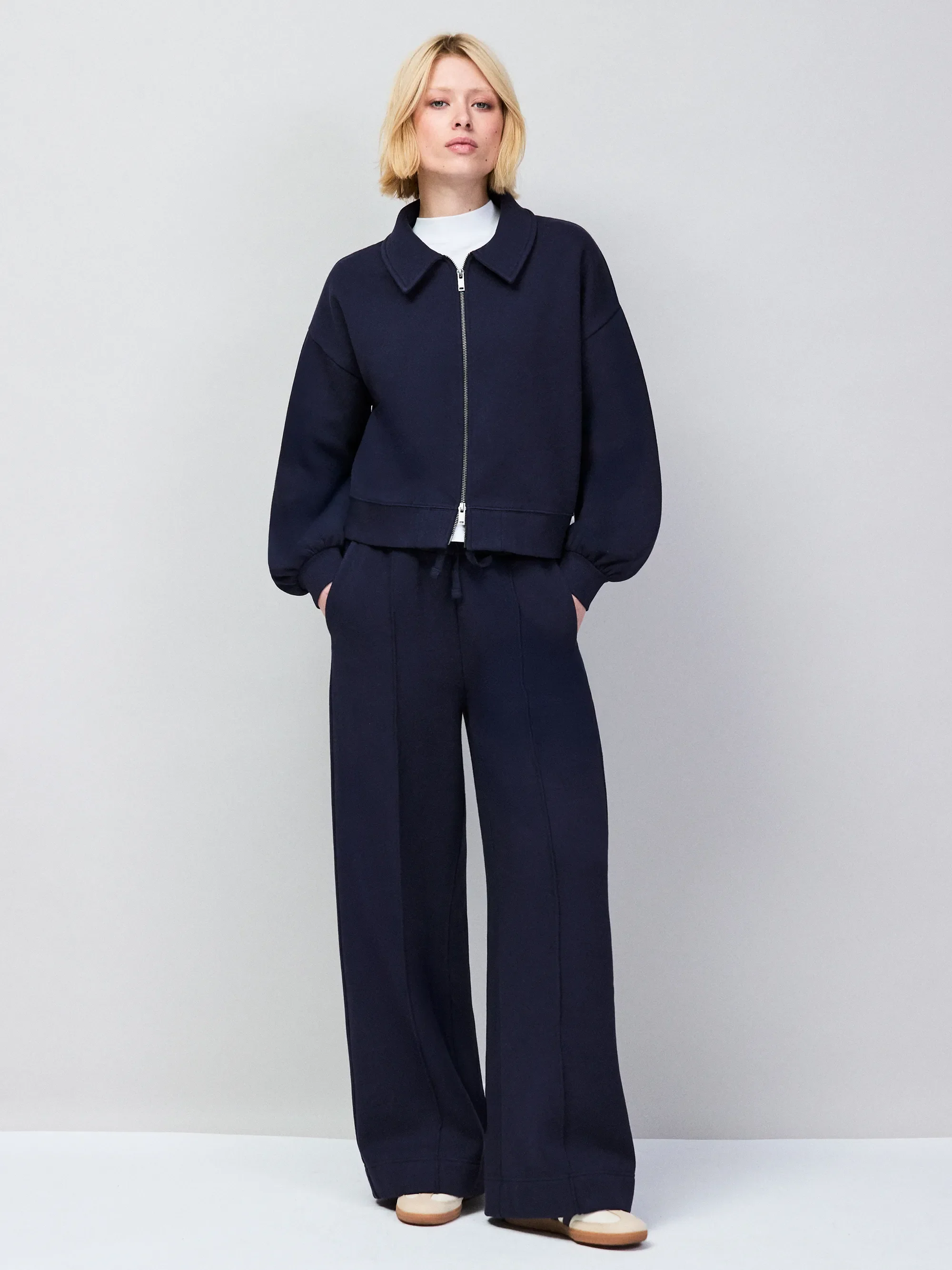 Navy Sweatshirt Bomber Jacket - Image 4