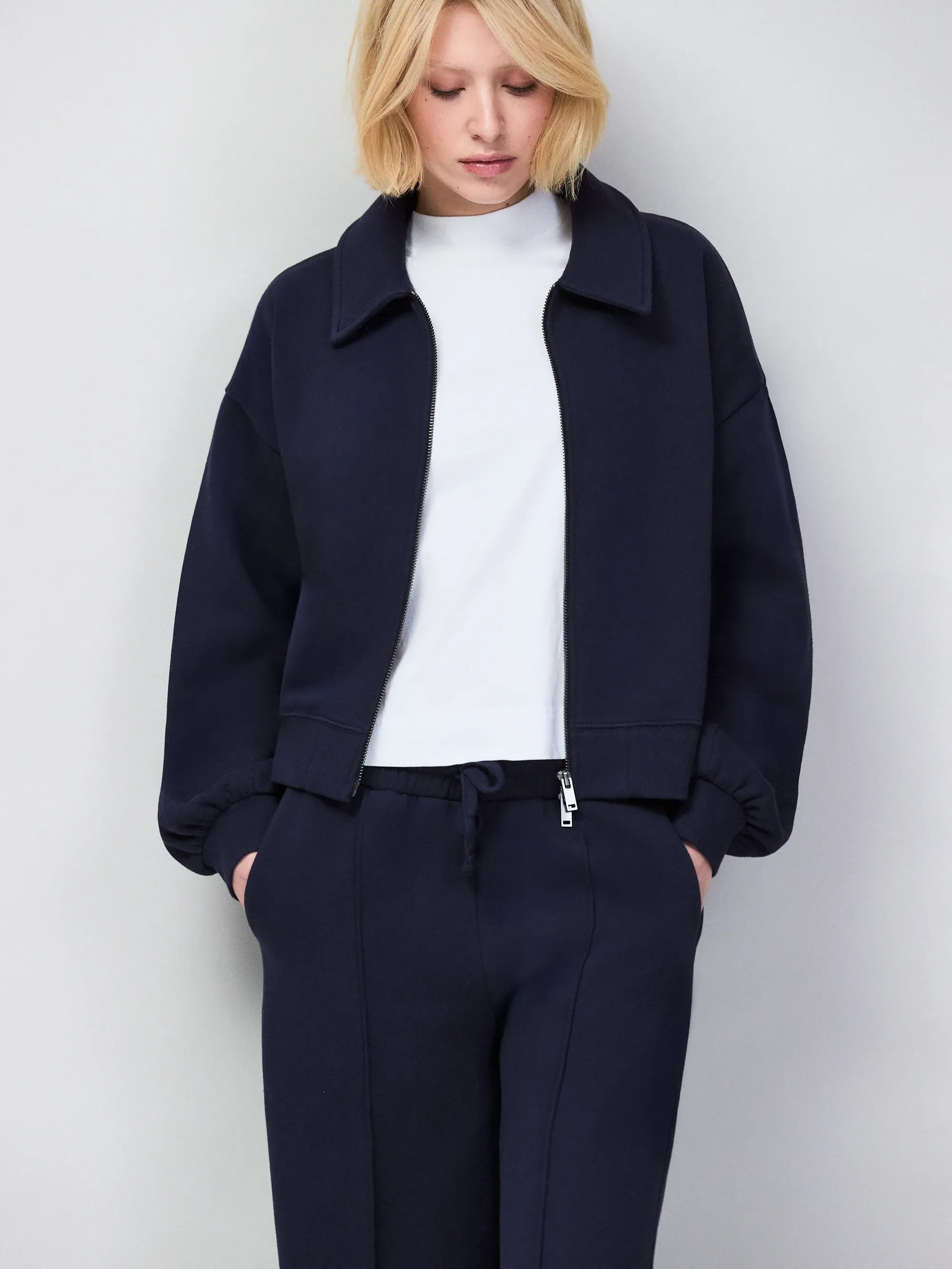 Navy Sweatshirt Bomber Jacket - Image 3
