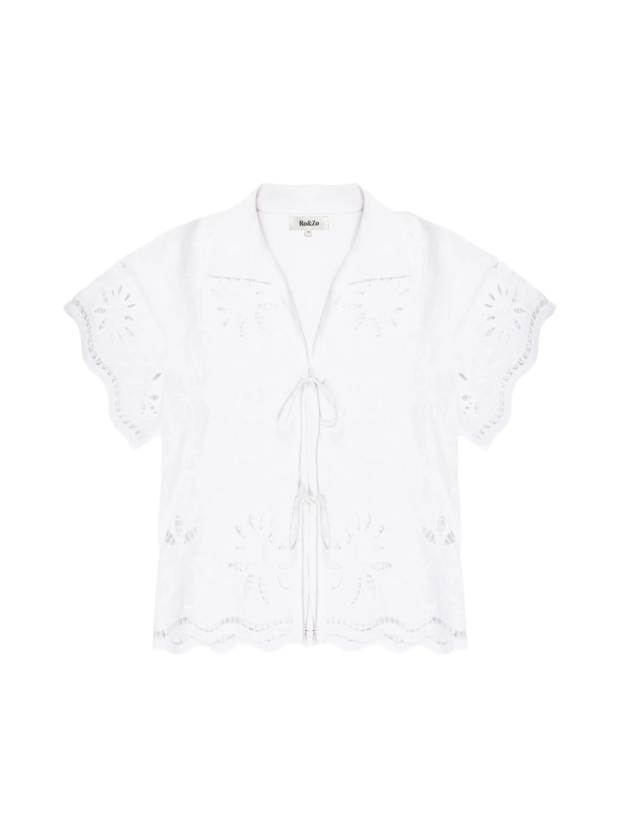 White Cutwork Broderie Tie Front Shirt - Image 6