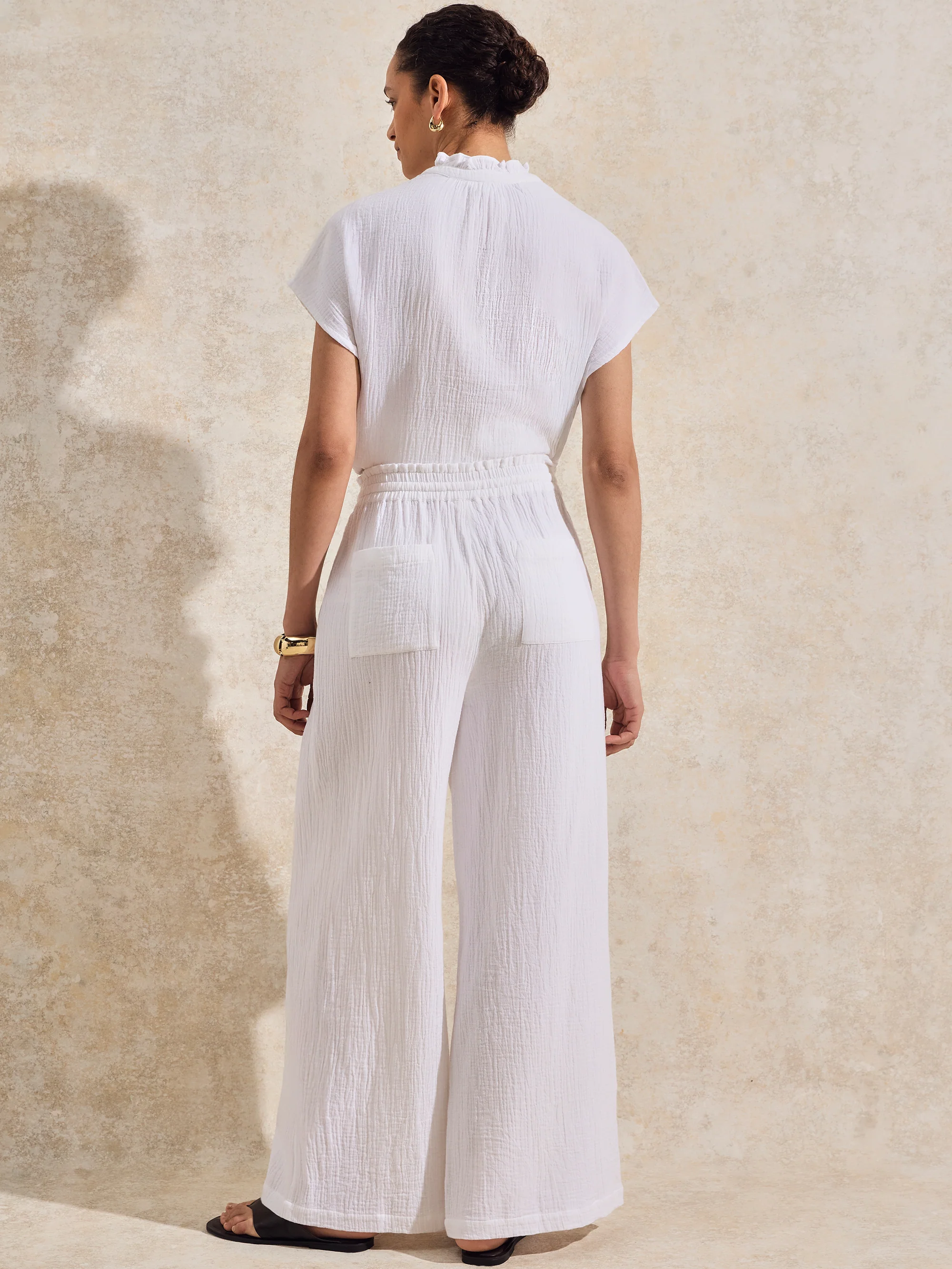 White Cheesecloth Wide-Leg Trousers - Image 5
