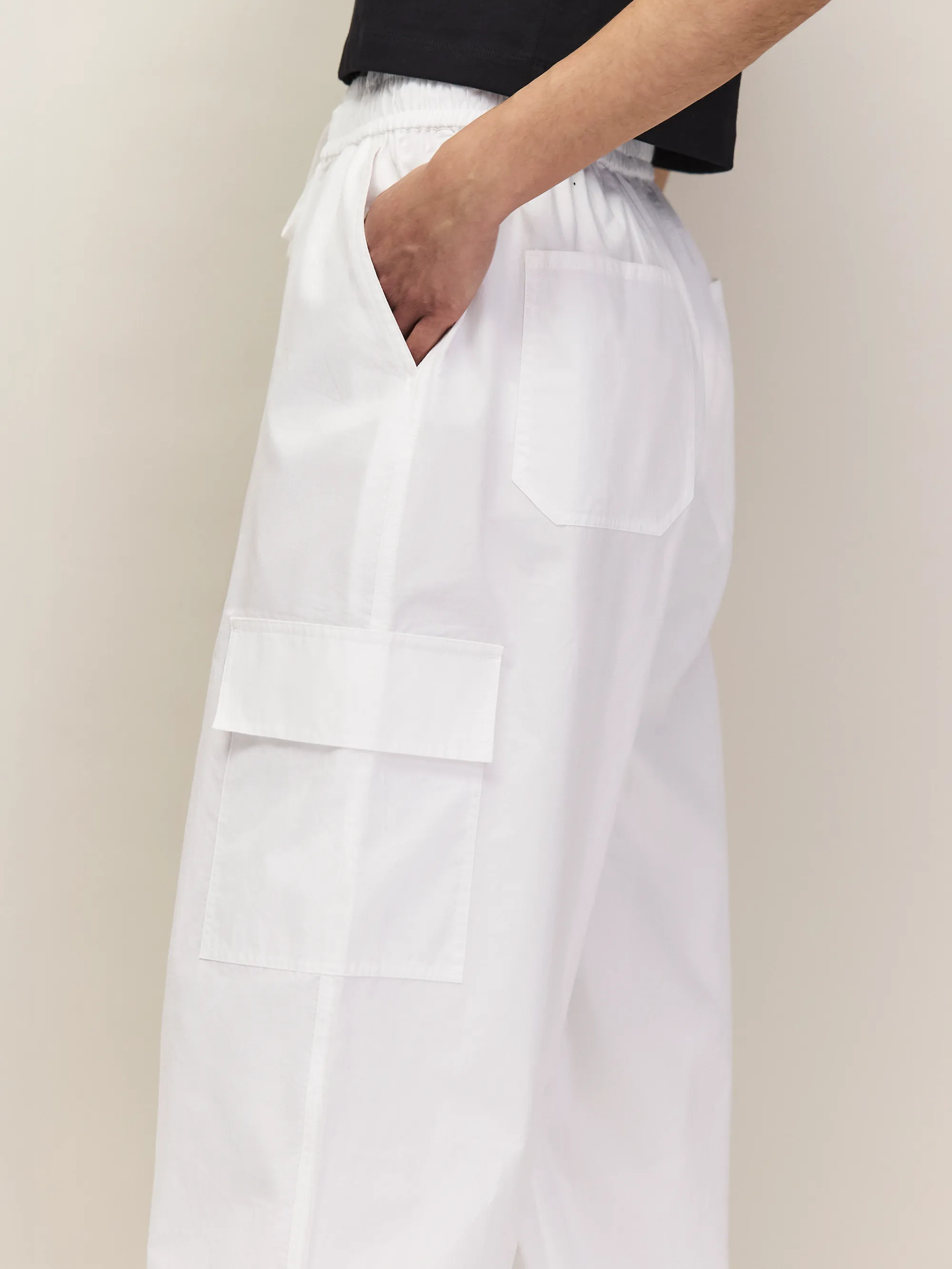 White Cotton Drawstring Cuff Trousers - Image 3