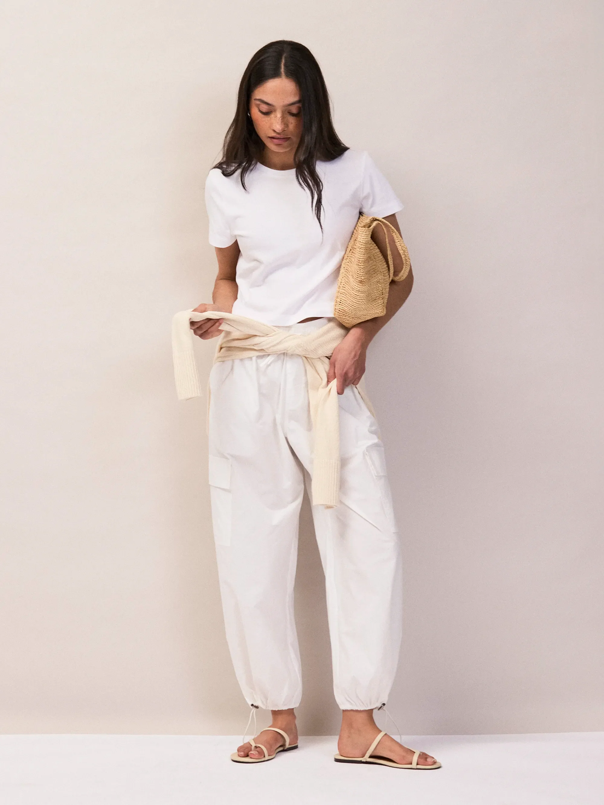 White Cotton Drawstring Cuff Trousers - Image 4