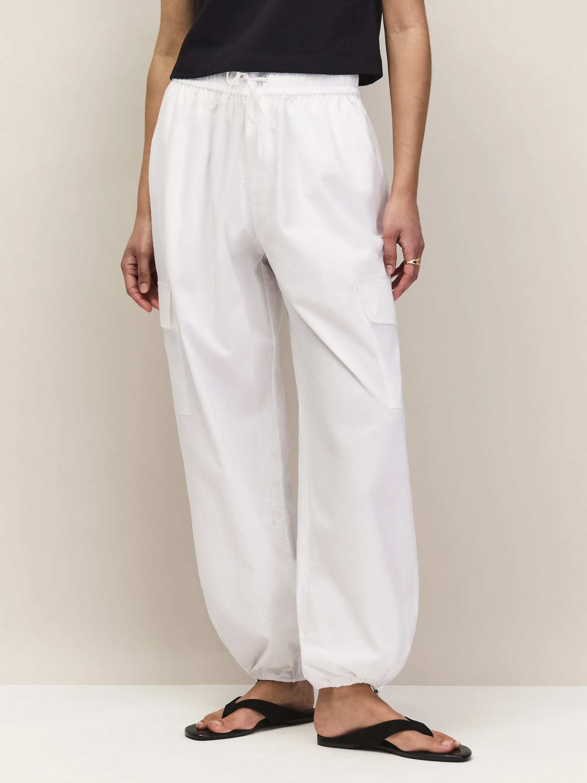 White Cotton Drawstring Cuff Trousers - Image 5