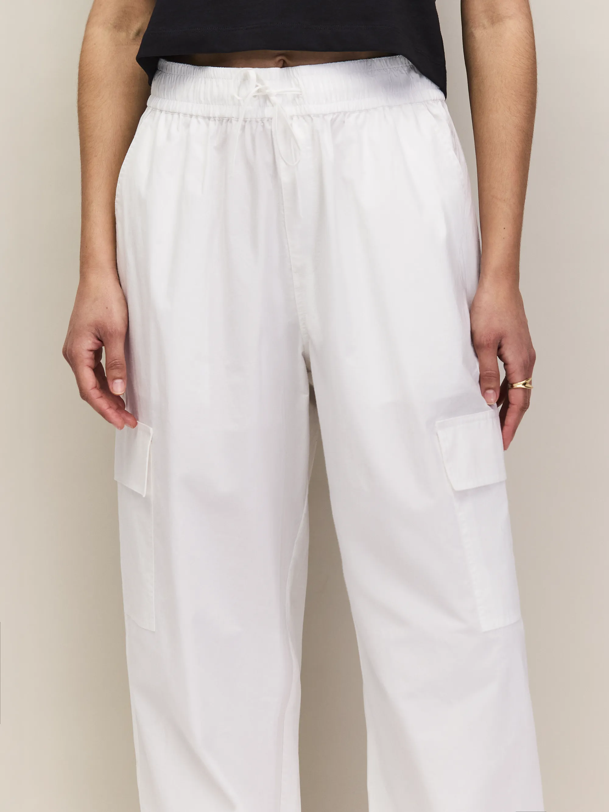 White Cotton Drawstring Cuff Trousers - Image 7