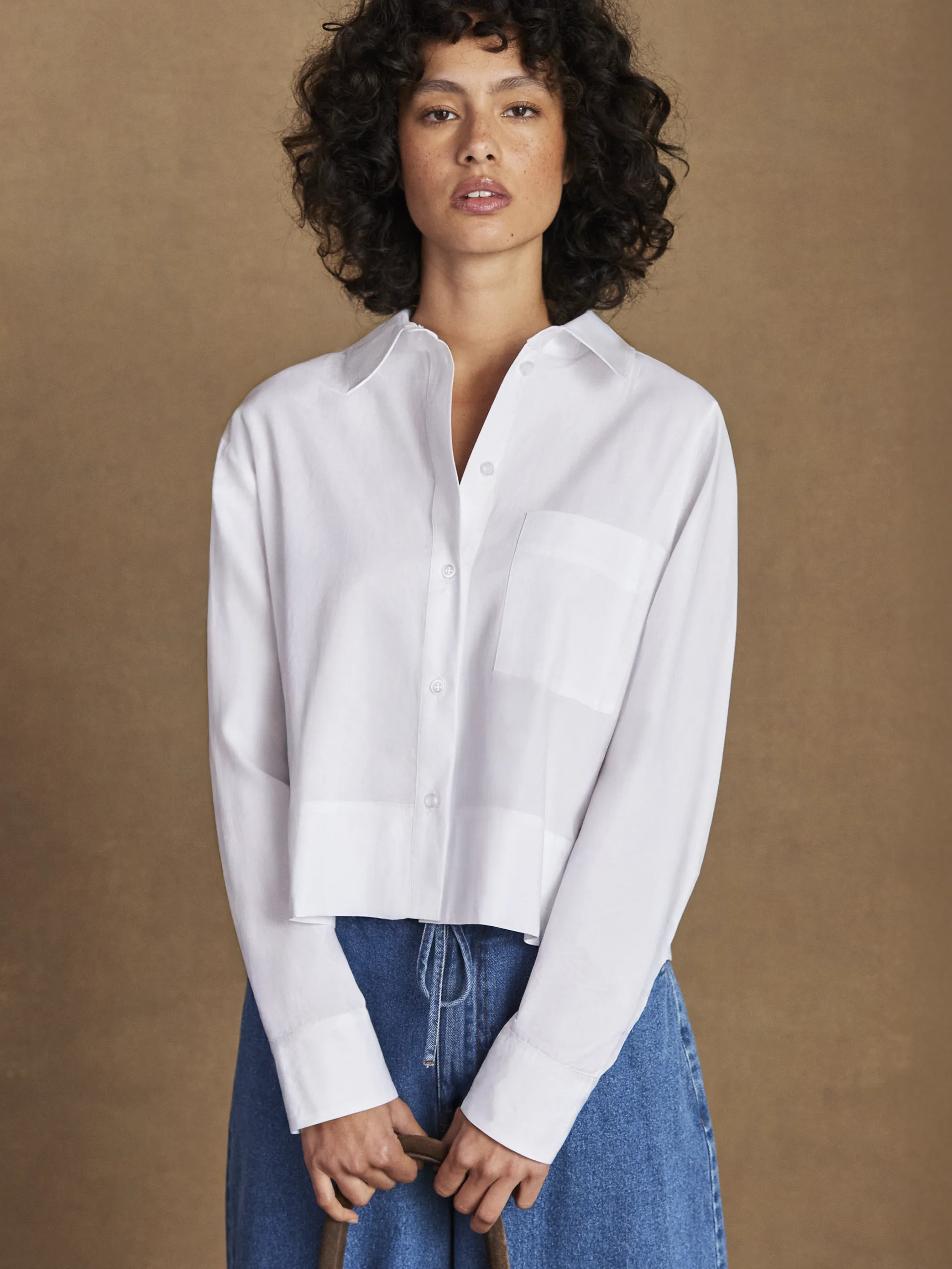 White Cotton Poplin Cropped Shirt - Image 4
