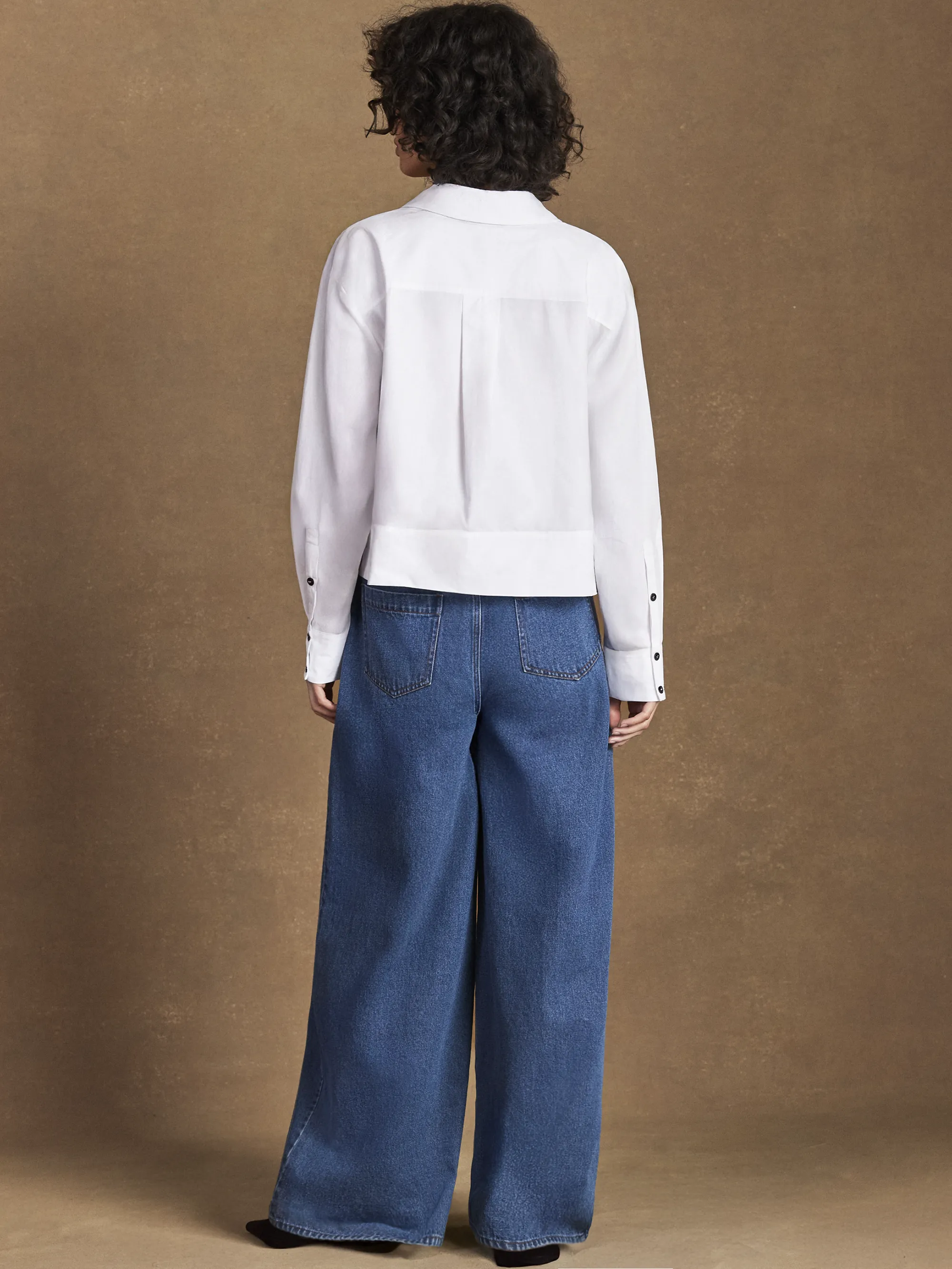 White Cotton Poplin Cropped Shirt - Image 5