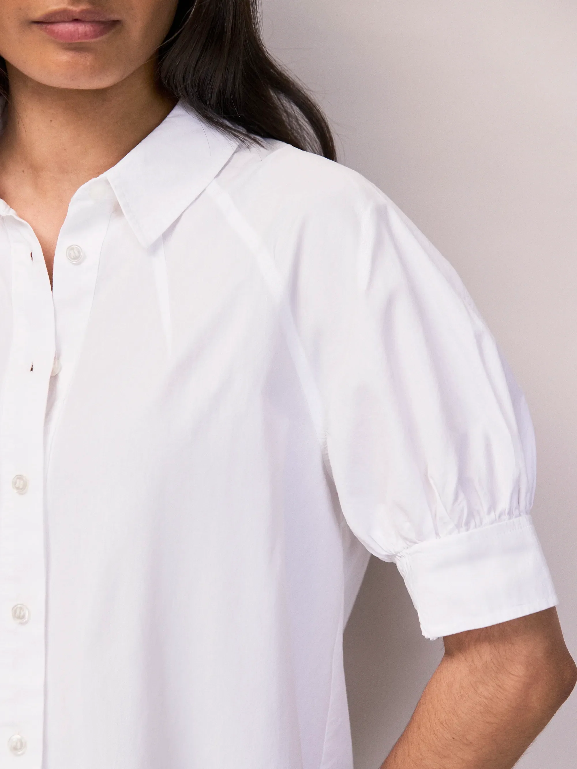 White Cotton Poplin Short Sleeve Shirt - Image 3
