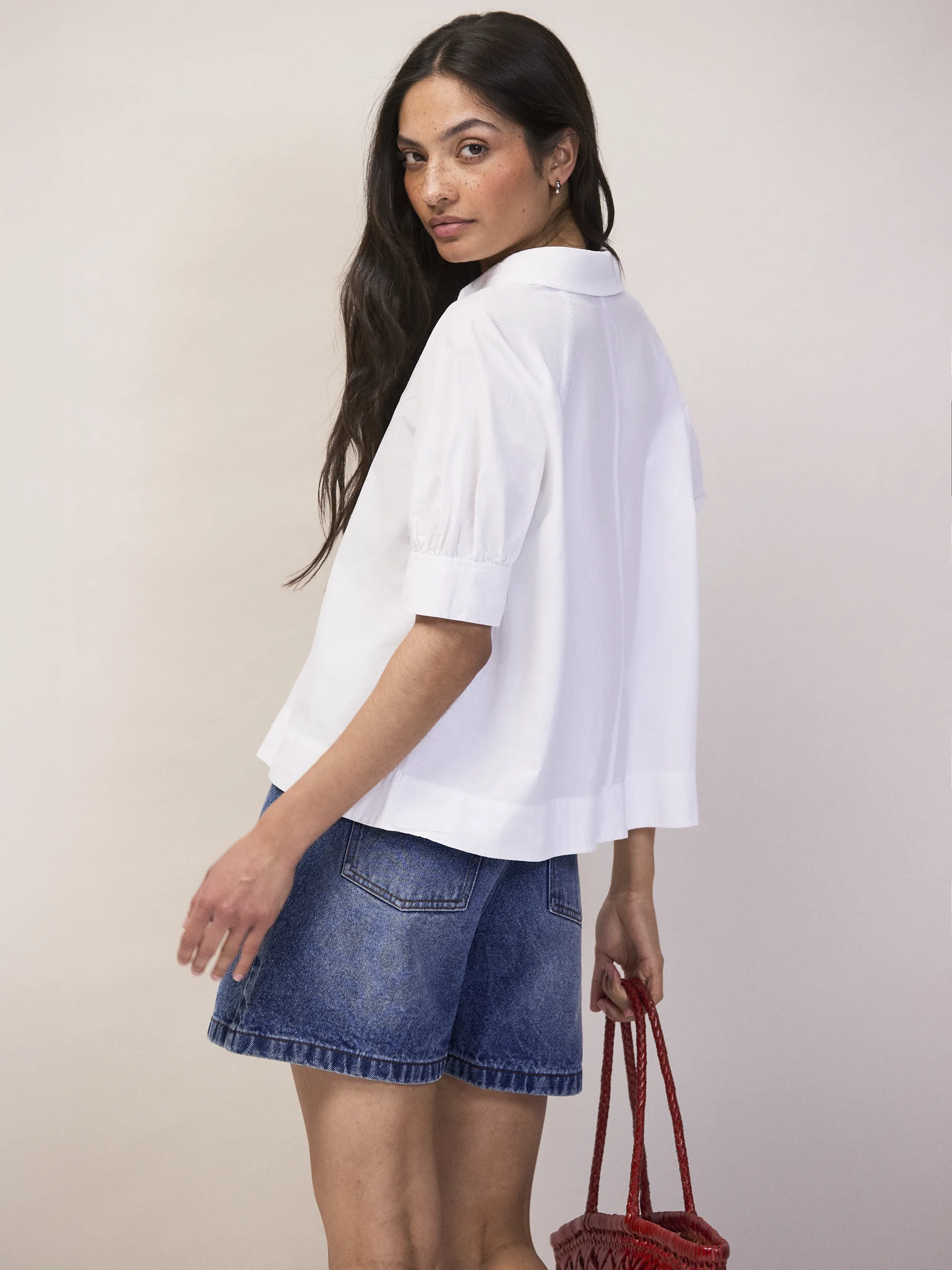 White Cotton Poplin Short Sleeve Shirt - Image 4