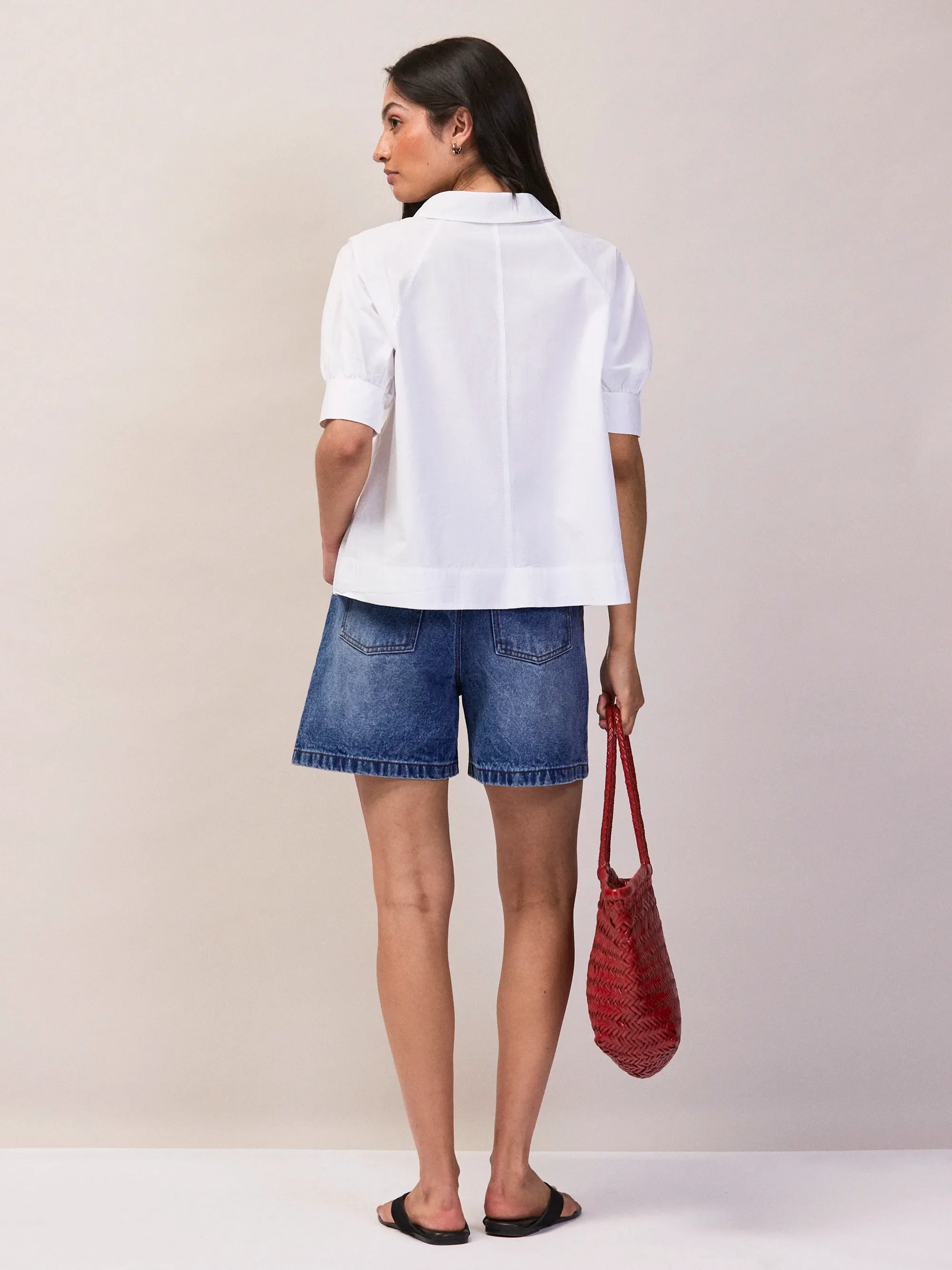 White Cotton Poplin Short Sleeve Shirt - Image 5