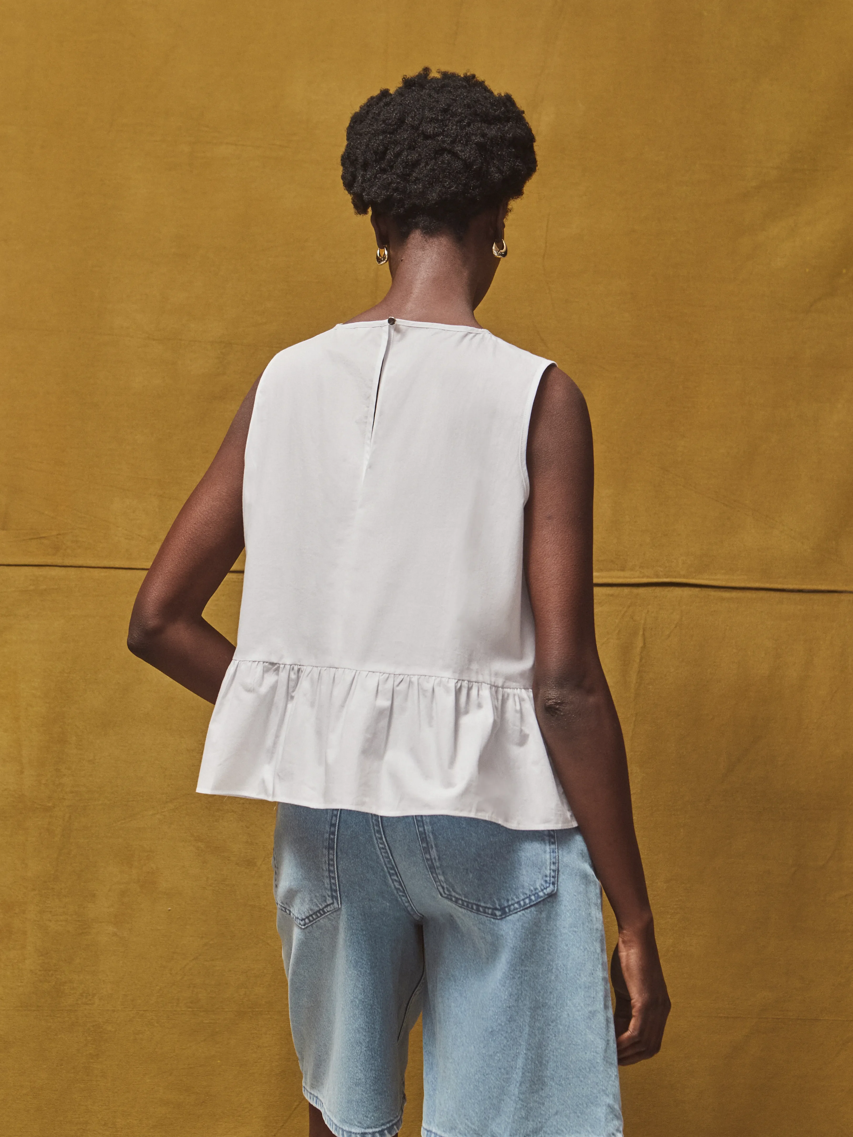 White Frill Hem Cotton Top - Image 3