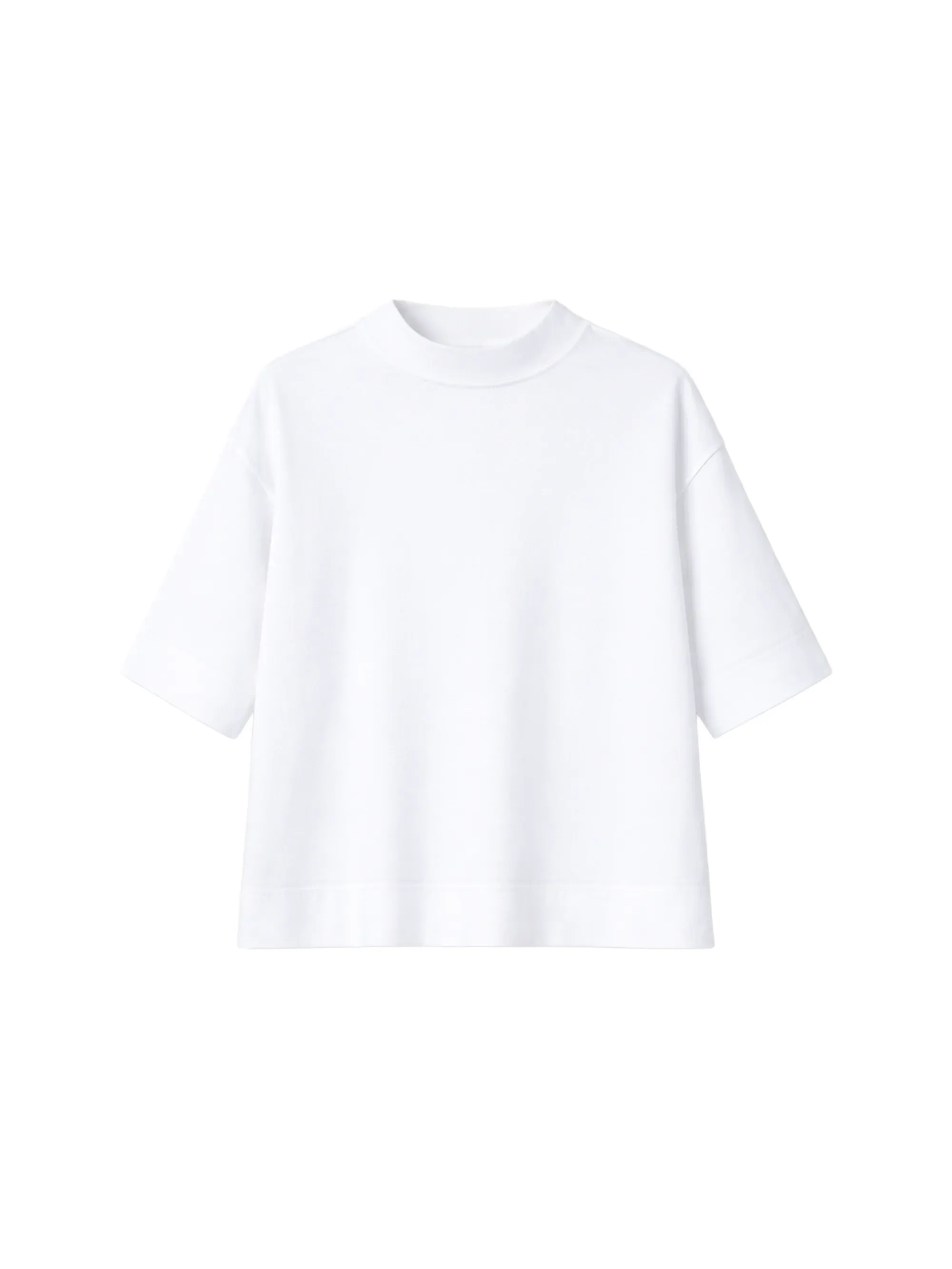 White Mock Neck Cotton T-Shirt - Image 5
