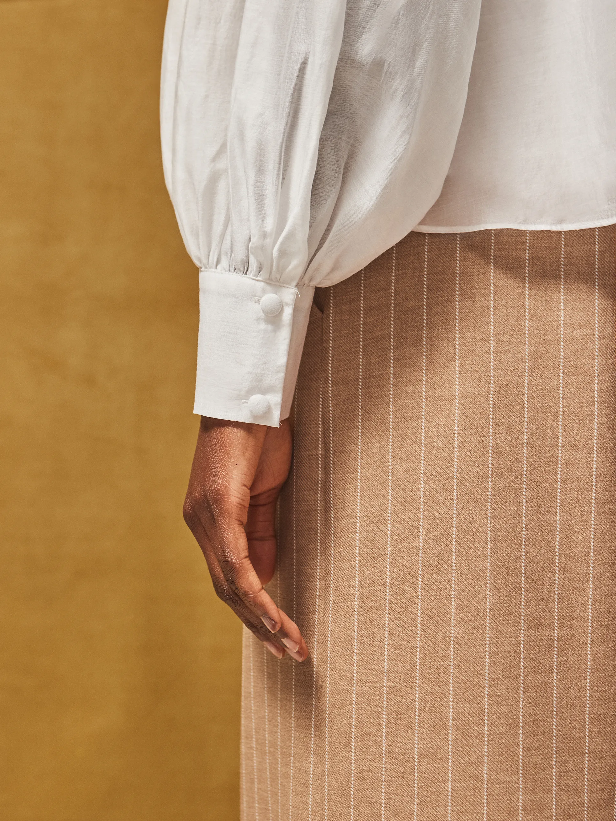 White Gathered Button-Cuff Blouse - Image 4